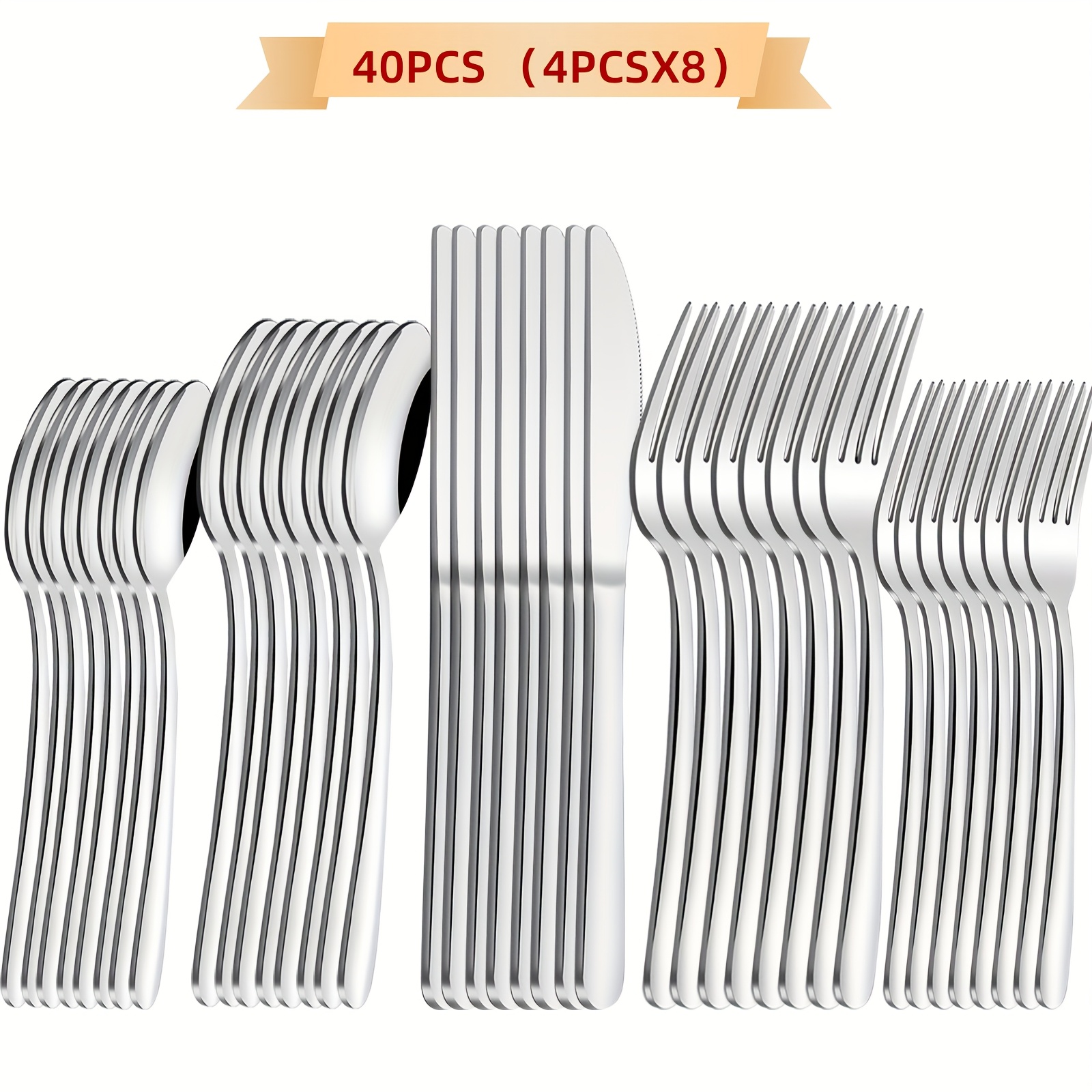 TEMU A 40pcs Collection Of Knives, Forks, And Spoons, Featuring Design High-end And Elegant. Make For A Decorative Gift For Occasions Like Christmas