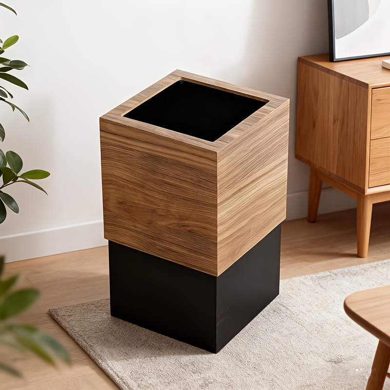1pc   trash can with black lid   open paper basket for bedroom bedside living room hotel office Product details 0