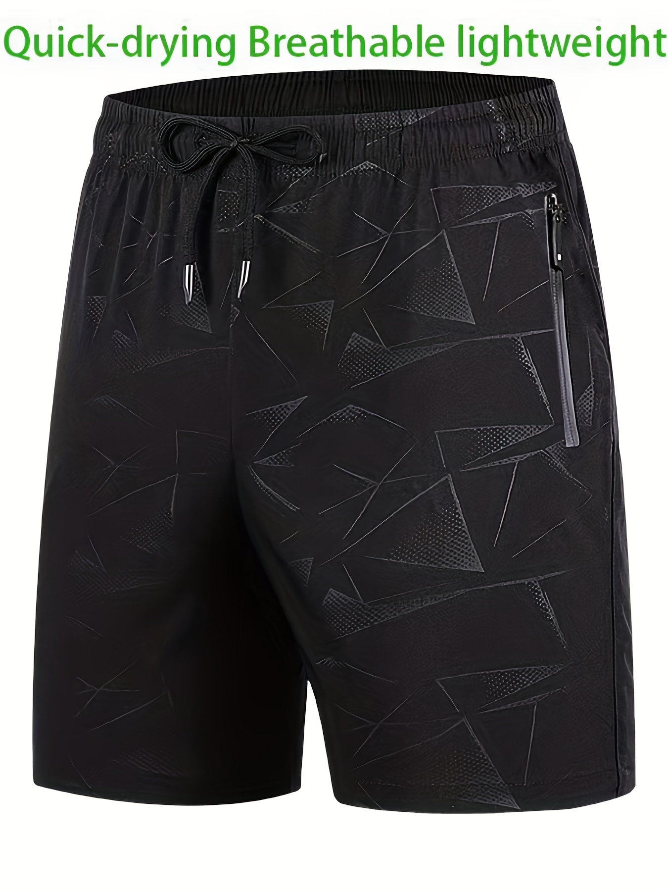 3pcs Men's Athletic Shorts - Quick-Dry Breathable Stretch Fabric with Geometric Print, Adjustable Drawstring Waist & Zipper Pockets for Gym, Running, Cycling, Hiking, Beach & Casual Wear