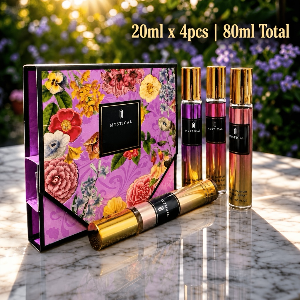 TEMU 4pcs Mystical Women's Luxury Perfume Gift Set - Edp Long Lasting Suitable For Tropical , , Y Peach & Exotic Scents, Portable Sprays For Travel,