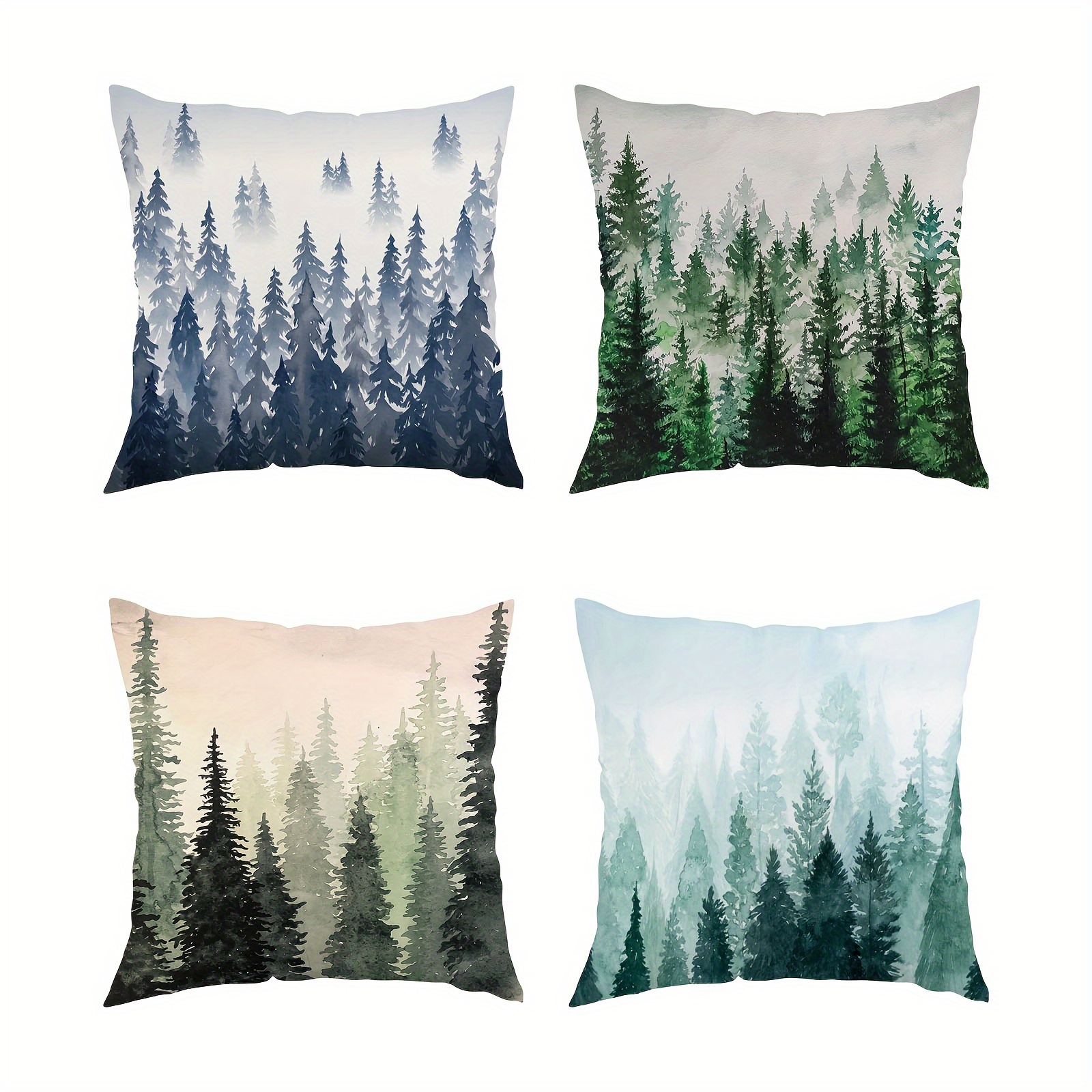 

1pc Of Watercolor Pine Tree Forest Short Plush Pillowcase, Zipper Single-sided Printed Pillowcase, Home Decoration Sofa Bedroom Decoration, Without Pillow Core, 18x18 Inches