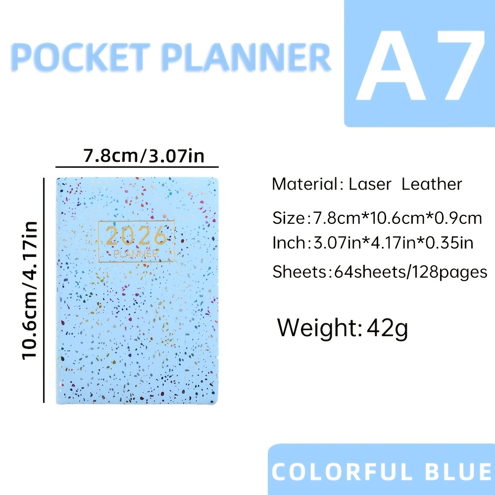 TEMU Agenda A7 Spécification 2026, Agenda Hebdomadaire Mince, Carnet de Poche Mini Couleur Étoile, Agenda avec Couverture Laser Colorée, Format A7 :