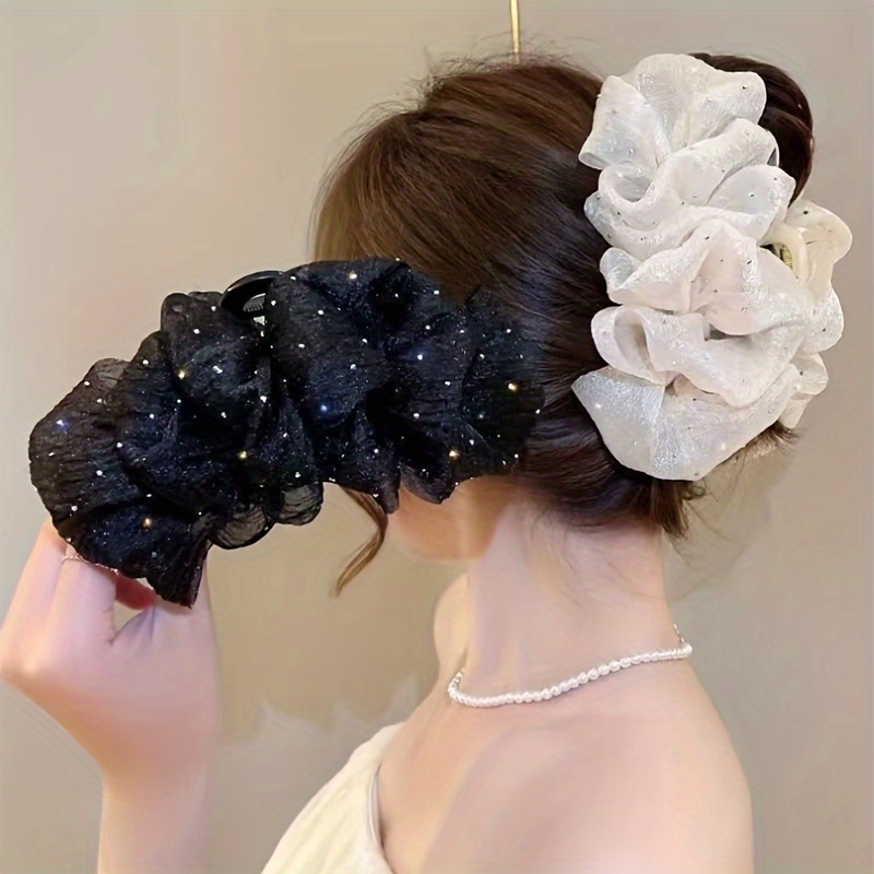 

1pc Elegant Sparkling Rhinestone Mesh Bowknot Decorative Hair Claw Clip Large Non Slip Hair Grab Clip For Women And Daily Use