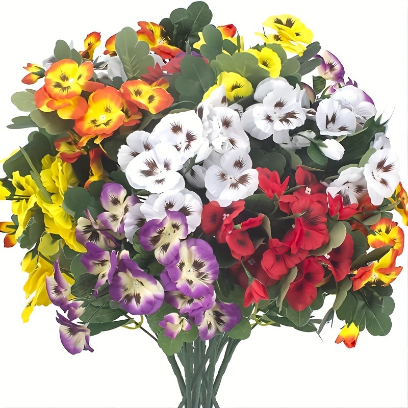 

10 Bundles Of Artificial Pansy Flowers: Perfect For Home, Wedding, Kitchen, Garden, Table Centerpieces, Indoor, And Outdoor Decorations (mixed Colors)