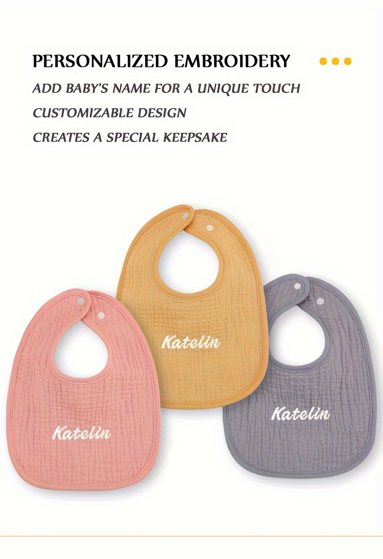 personalized name custom baby bibs 3 pack yellow gray and   cotton bibs with adjustable snap buttons and   personalization service suitable for newborns and toddlers   christmas and halloween gifts details 3