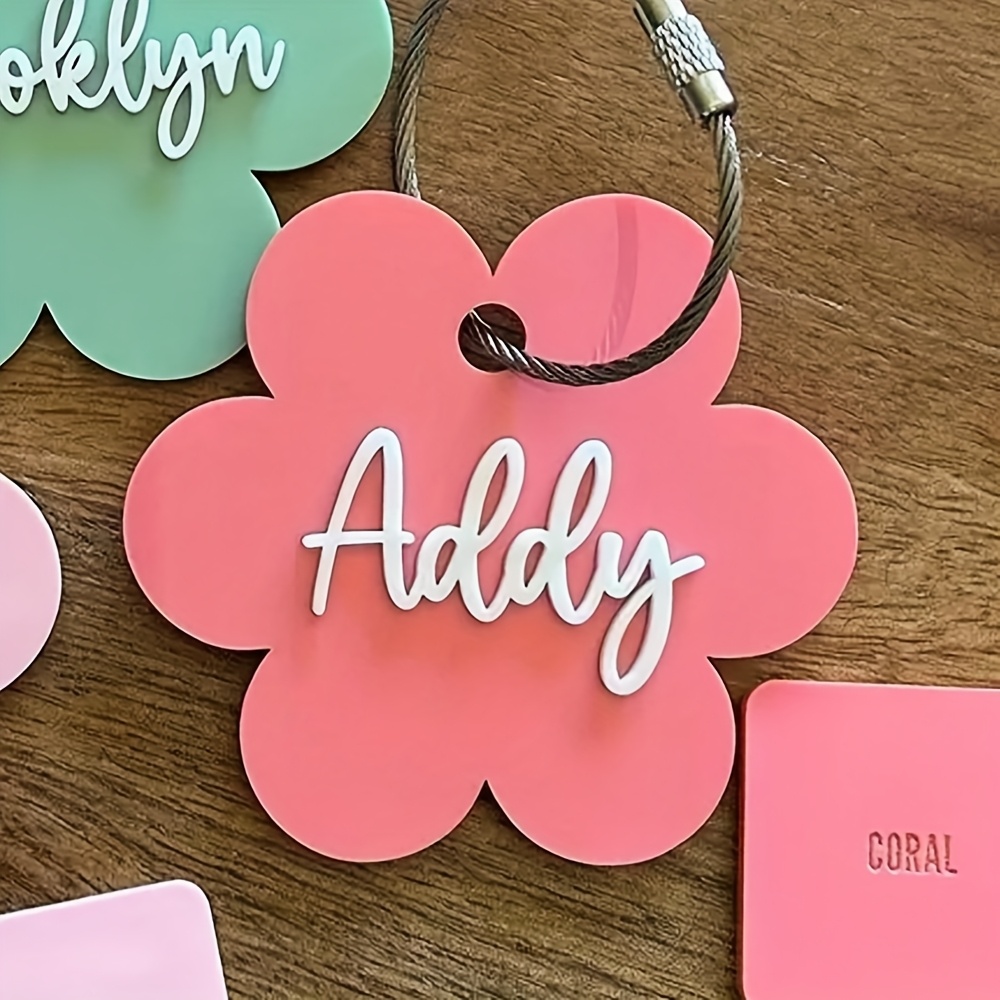 TEMU 1pc Custom Acrylic Keychain With Steel Wire Loop - Floral Name Brand Letter Pendant, Luggage Tag Pendant, Perfect Back-to-school Gift
