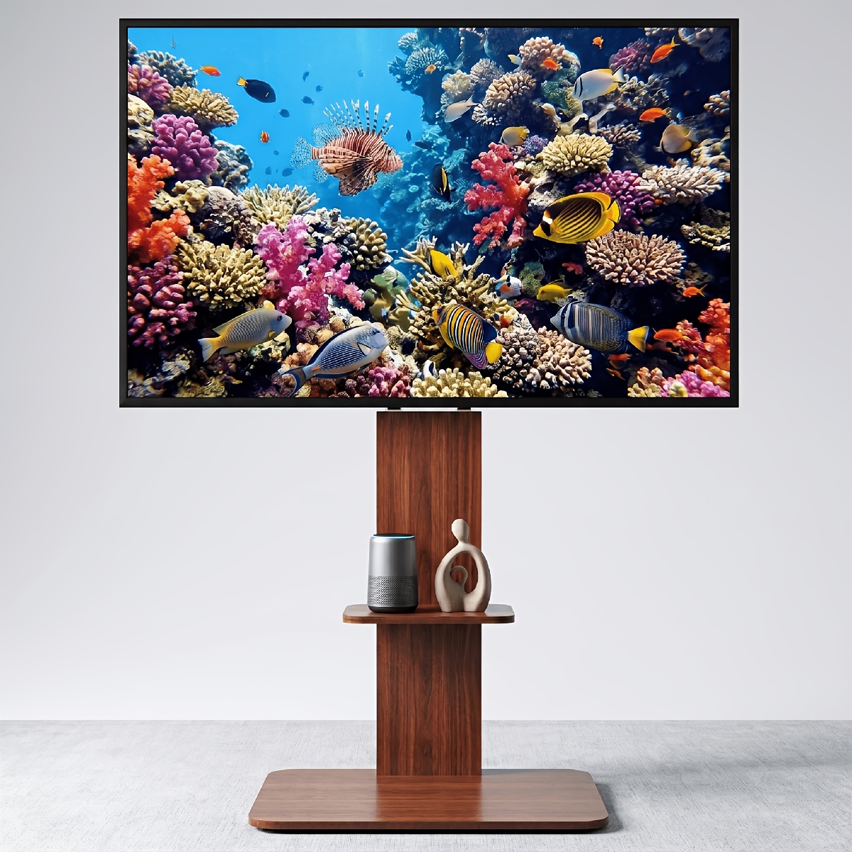 Image of Universal Floor Tv Stand With Mount Rack With Height Adjustable Shelf For 32-65 Inch Flat Screen Tv/lcd/led, Tv Mounts Stand With Wood Base For Living Room