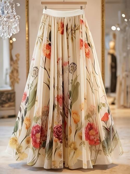 spring and summer womens elegant printed length a line skirt with layered tulle skirt elegant womens skirt daily wear outing travel in all suitable for casual and formal attire