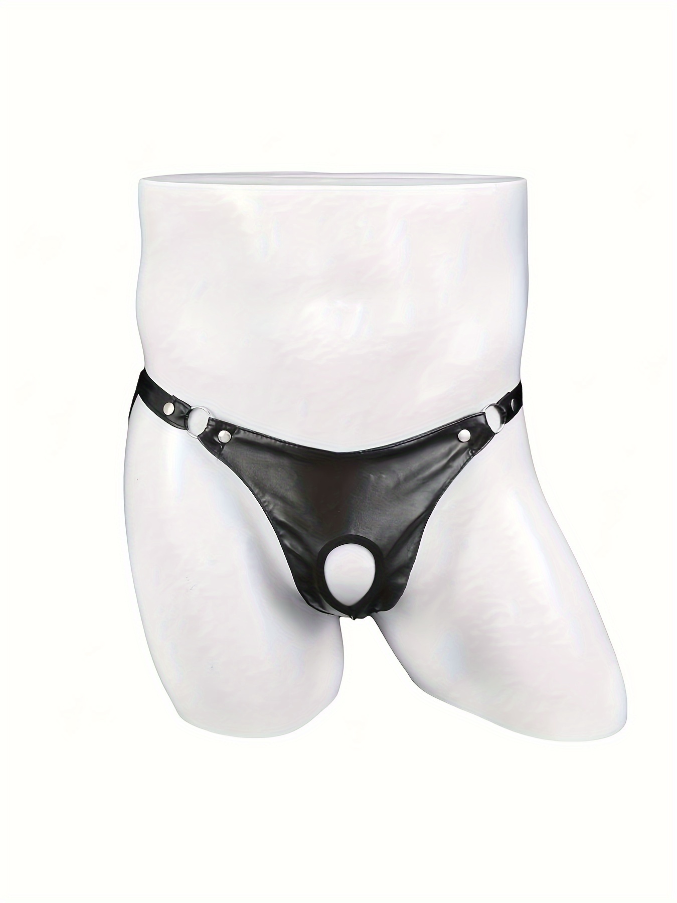 Sexy Mens Leather Zipper Open Front Thong Underwear G String T Back Black