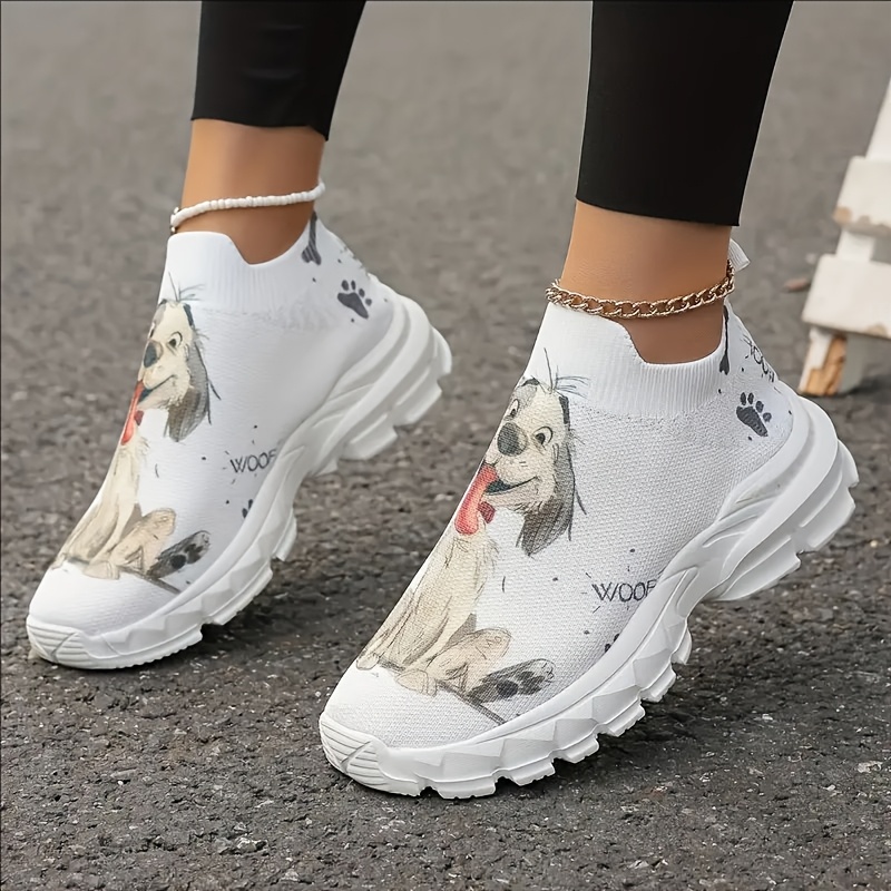 Women'S Casual Animal Print Sneakers, Lightweight Fabric Upper with EVA  Sole, Low Top Slip-On Fashion Shoes, with Cute Dog Pattern, for Com