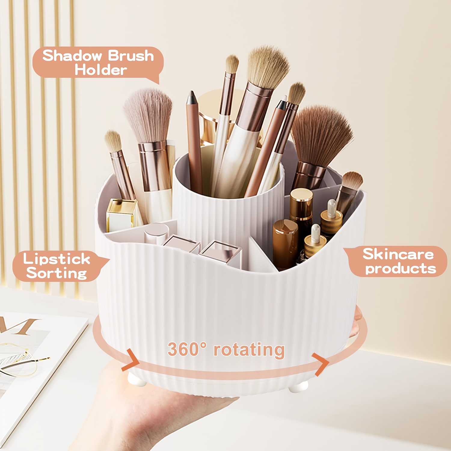 360 Degree Rotating Makeup Organizer - Plastic Storage with 5 Compartments (6 Color Options)
