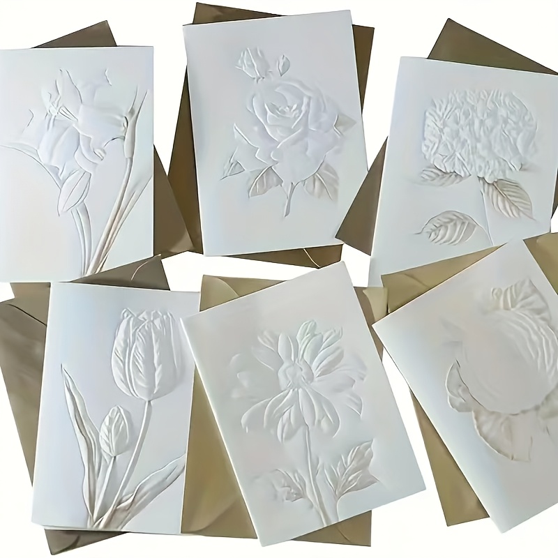 

6pcs, Embossed Floral Pattern Card Set With Envelope 5 X 7 Inches, 6 Blank Inside Greeting Cards For Occasions, Stationery Card Paper For Birthday Invitations, Weddings, Business