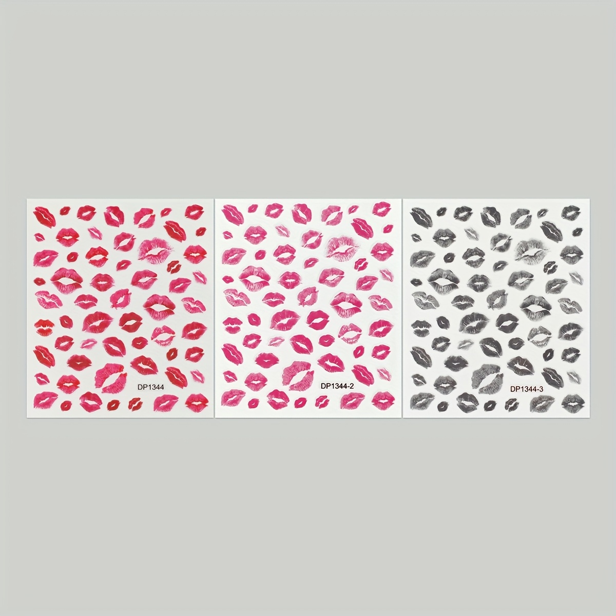TEMU 3pcs Set Of Lip Nail Stickers, Red Lip , Self- Nail Designs For Women, Nail Decoration