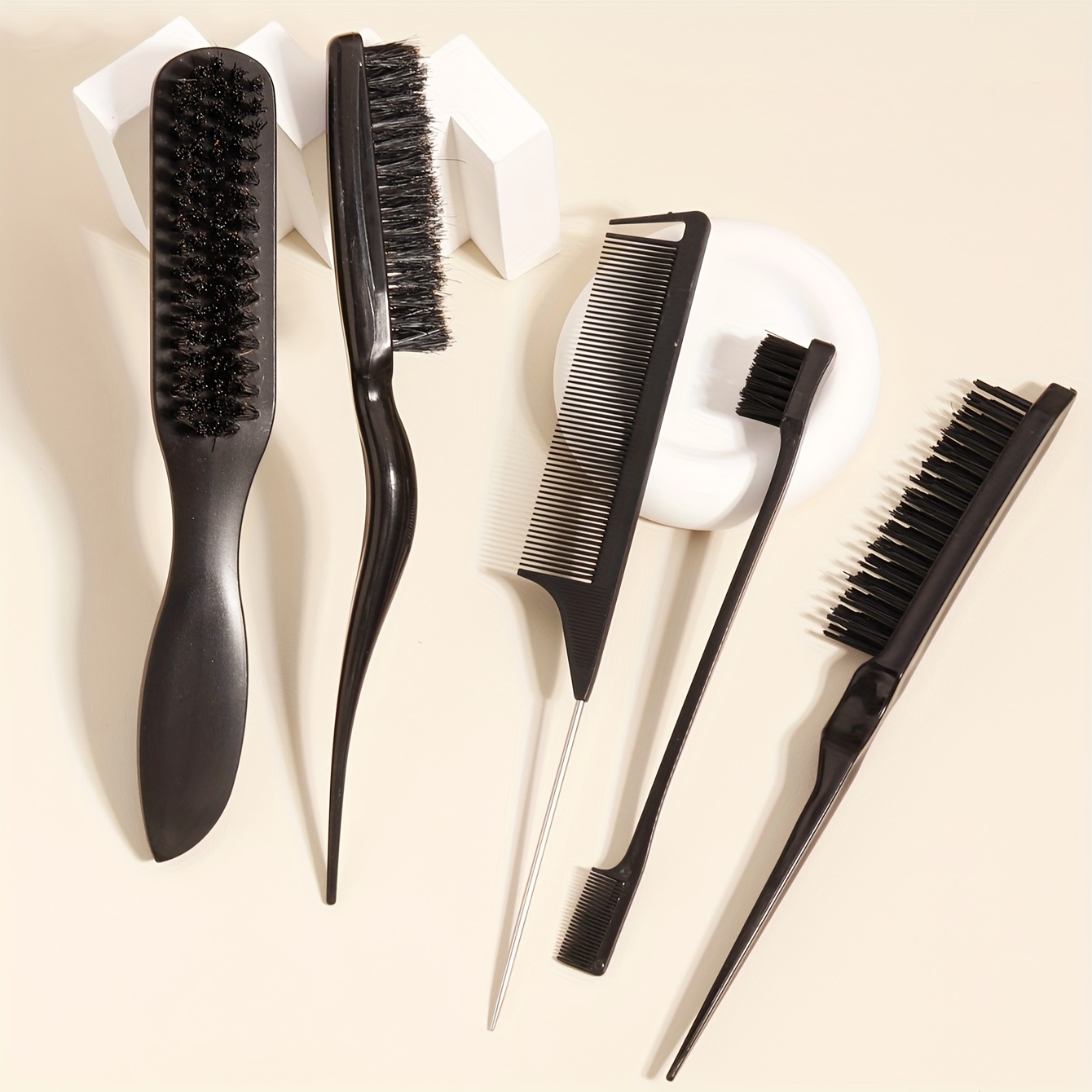 

5pcs Professional Hair Styling Brush Set - Premium Bristles & Detangling Combs For Smooth Beards And Hair,, Ideal For All Hair Types, Design, Ladies