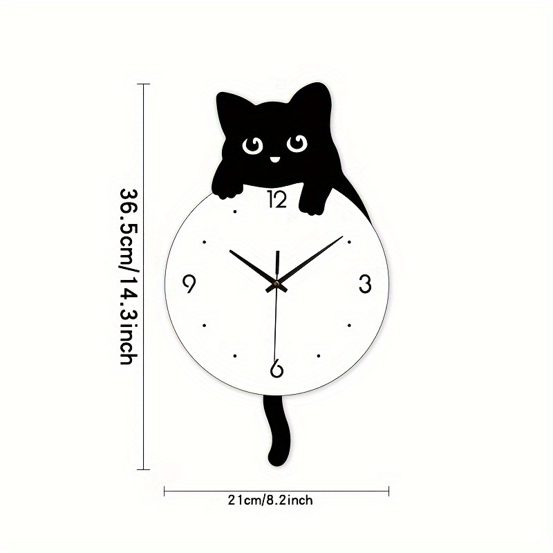 1pc whimsycat acrylic cartoon cat wall clock   irregular shape flat   battery operated 2x aa not included   decor for living room and kitchen details 2
