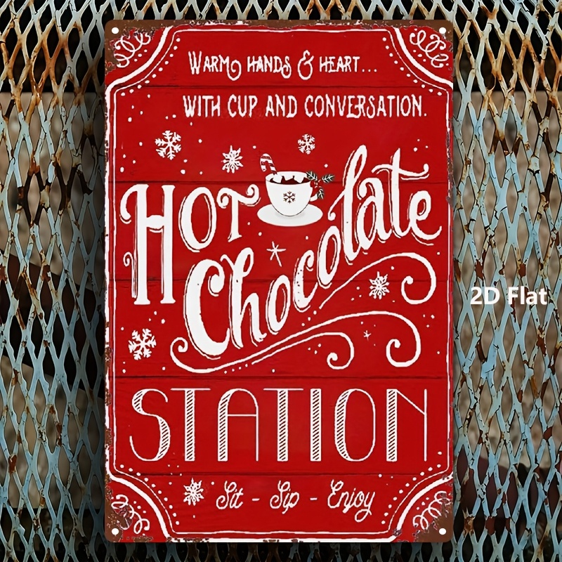 TEMU 2d Flat, 1pc, Metal Sign, Christmas Hot Chocolate Theme Wooden Decor, Retro Hanging Painting Suitable For Home, Bar, Garage, Club, Restaurant
