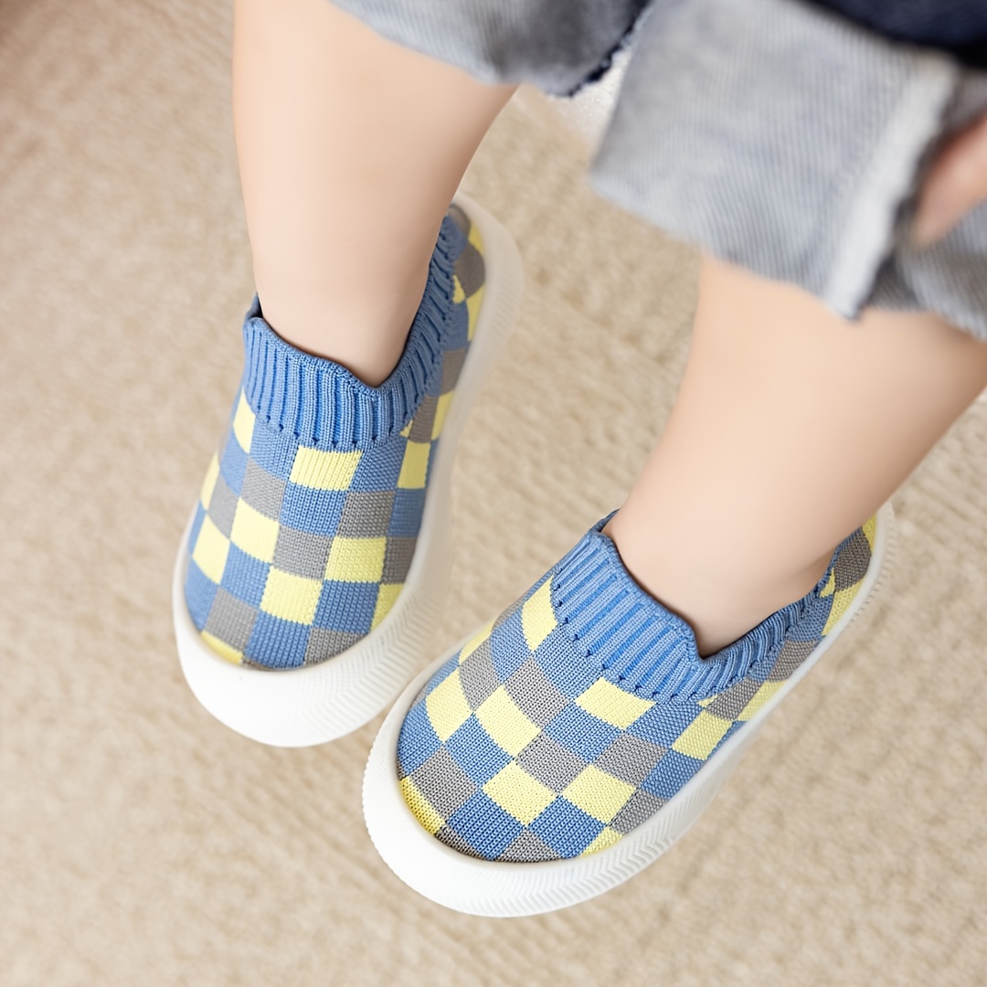 Casual Comfortable Plaid Slip On Woven Shoes For Baby Boys, Breathable Lightweight Walking Shoes For Indoor Outdoor