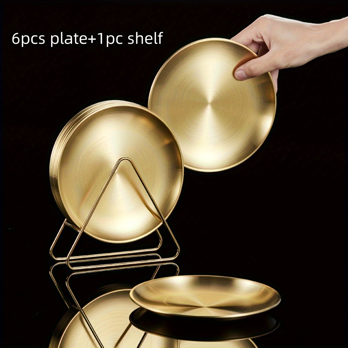 TEMU 6 Pieces Of Gold- Stainless Plates With Stand - Home Use Or Outdoor Dining