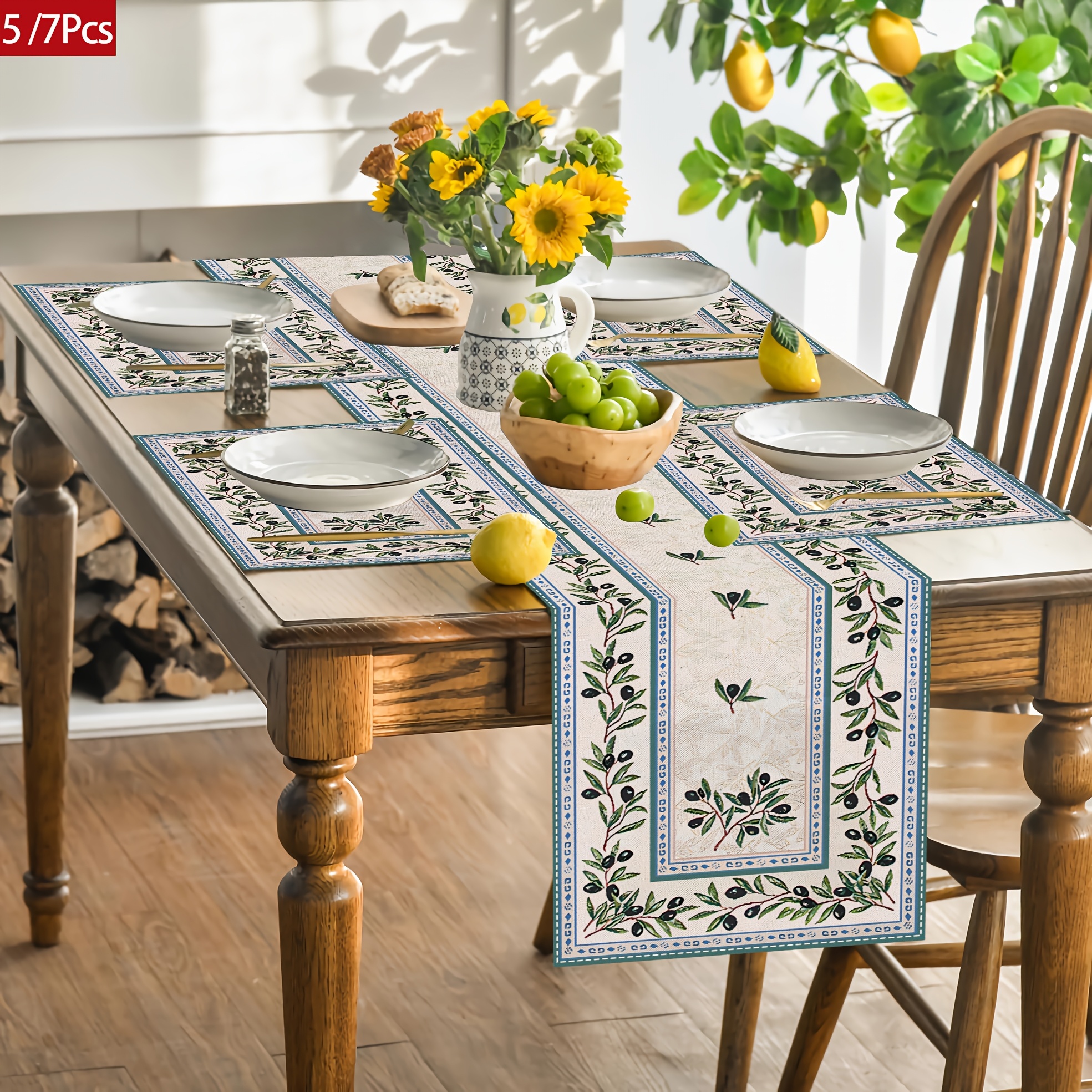 Vintage Olive Branch Table Runner And Placemats Set For Dining_voghion.com
