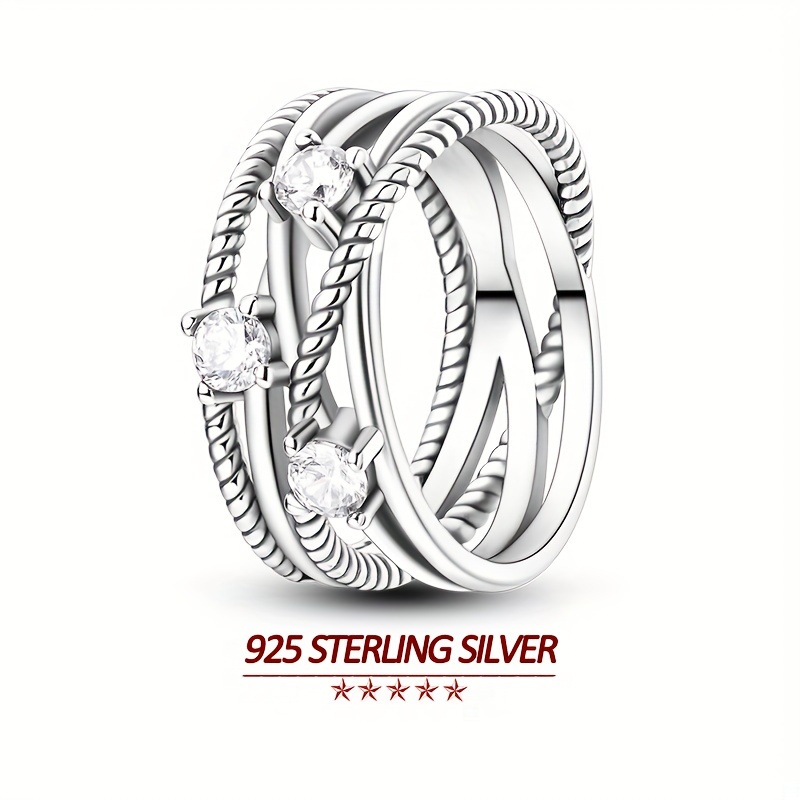 

925 Sterling Silver Women Wide Band Rings Shine Zircon Crossover Design Luxury Women's Rings Jewelry Gifts