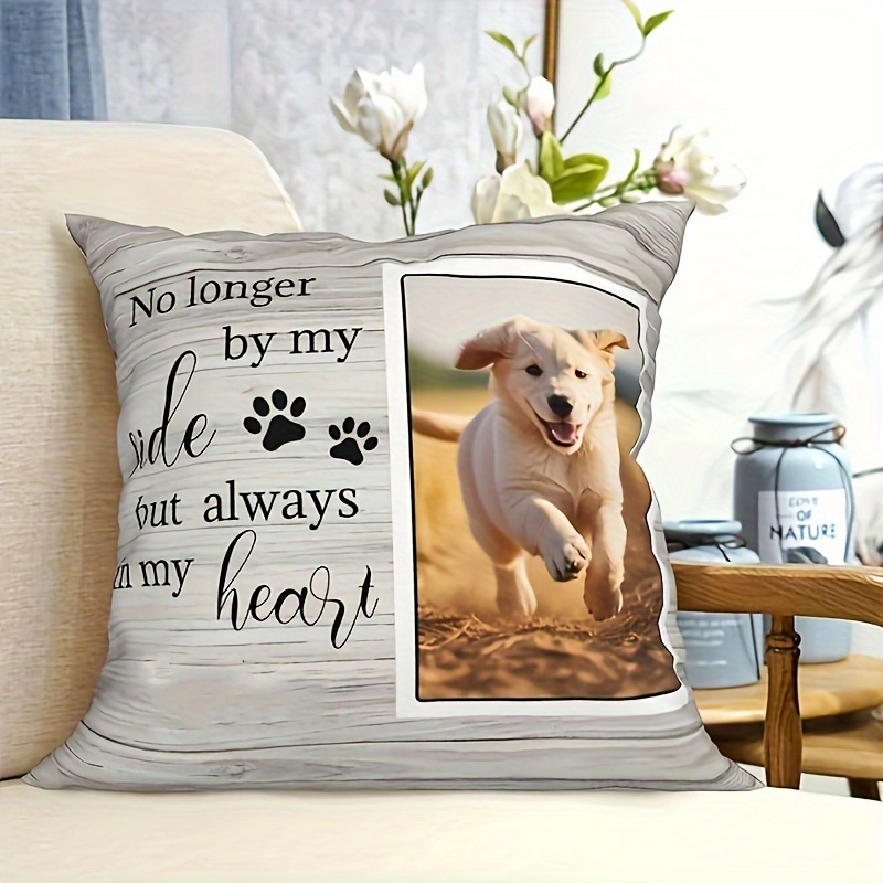 

Custom Pet Photo Pillow Cover 18x18, Personalized Dog Cat Name Picture Pillowcase, Polyester Blend, Hand Wash, Memorial Cushion Case, Gift For Pet Lovers - 1pc