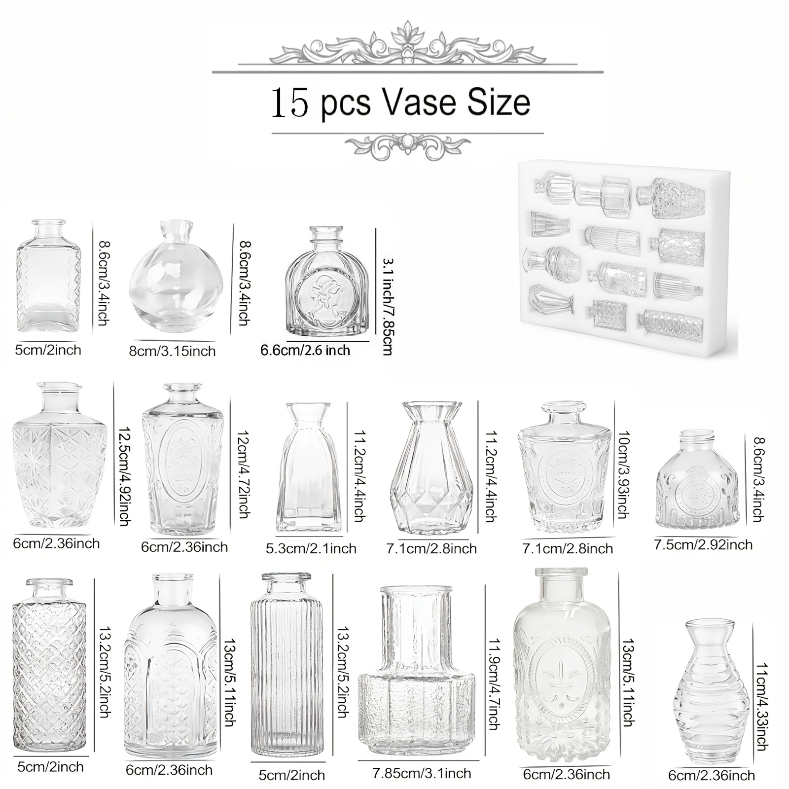 TEMU 15pcs/24pcs Clear Glass Mini Vases With Button Neck Suitable For Wedding Table Centerpieces, Vintage Cylinder Table Decor, Small Flower Holders