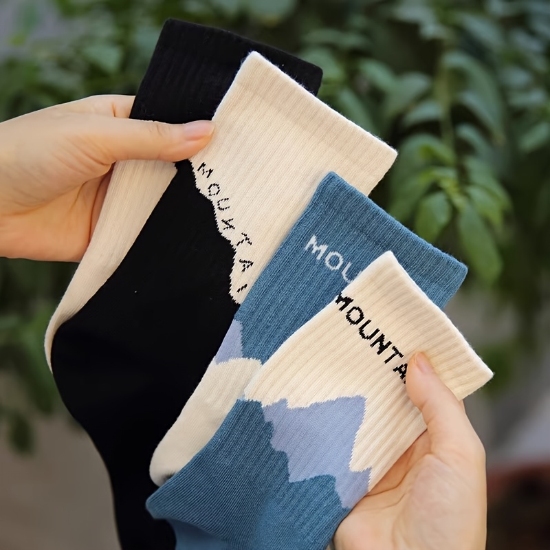 in one   calf socks for   men and women   design ribbed cuffs   breathable polyester blend casual outdoor sportswear outdoor sports socks mountain themed socks polyester   socks Product details 1