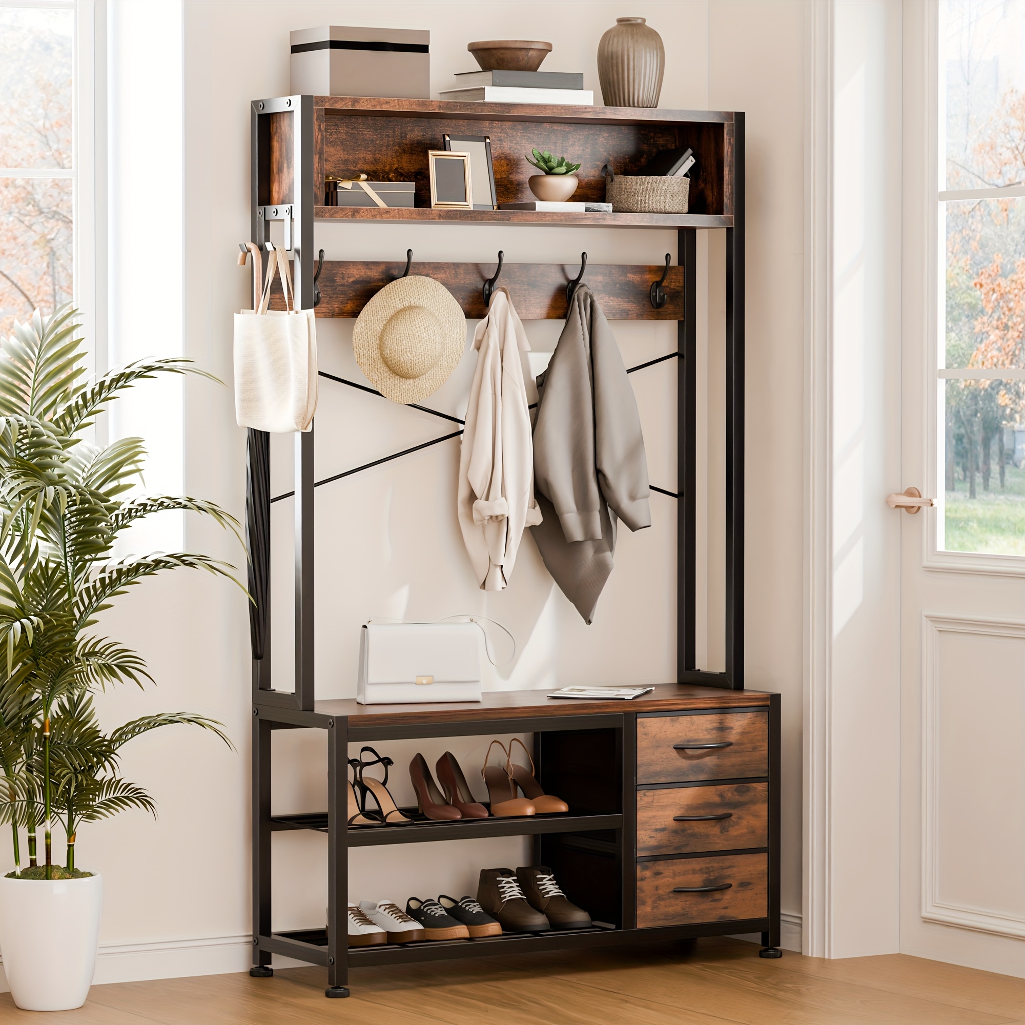 5-tier shoe rack for entryway, shoe and coat racks with hooks