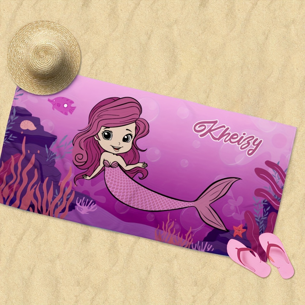 

Name Customized Beach Towel, Cute Mermaid Print Microfiber Beach Towel, Absorbent And Quick-drying Women's Towel, Soft Beach Blanket For Travel Camping Swimming Sports Vacation, Beach Essential