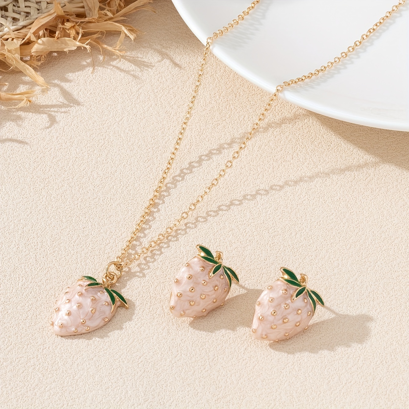 Fruit Glaze Strawberry Women's Necklace Earrings Set