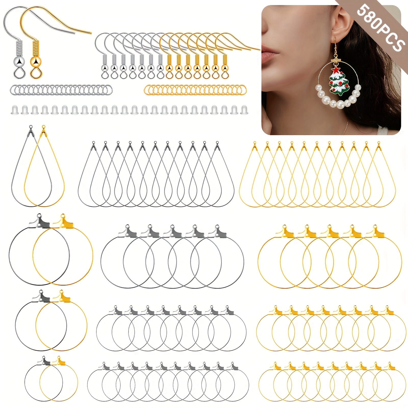 E-shop 5-teiliges Ohrring-Bastelset mit Perlenhaken, Ohrhaken, Sprungringen & Verschlüssen – Komplettes DIY-Schmuckzubehör für Perlenarbeiten,