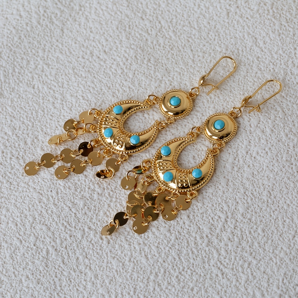 TEMU 1 Pair Of Star And Moon Tassel Earrings, Alloy Material, Handcrafted Assembled Earrings, Middle Eastern Style Earrings, Women's Earrings