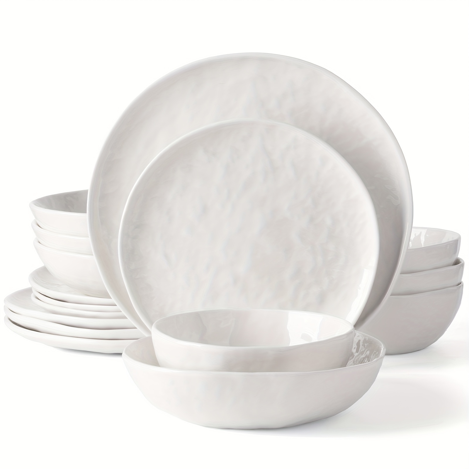 Image of 16pcs Dinnerware Sets, Plates And Bowls Set For 4, Handmade Dinnerware Sets, Microwave And Dishwasher Safe Tableware