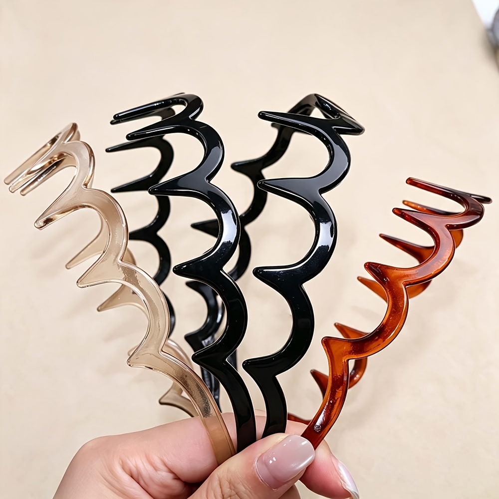 TEMU Lot de 4 bandeaux ondulés écaille de tortue pour femme - Serre-têtes à dents peignes antidérapants, design rétro montant adapté pour , les fêtes