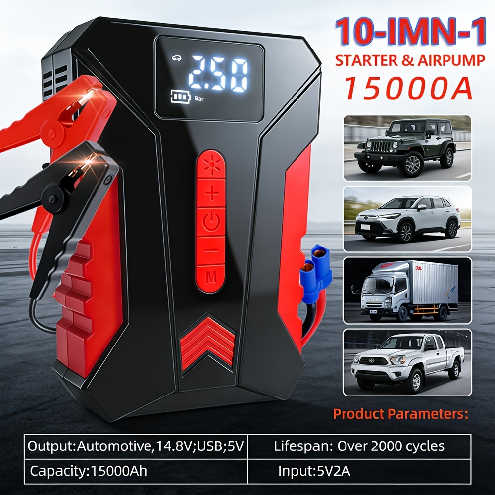TEMU The 12000a Multi-functional Emergency Power Supply Comes With Psi Air Pump, A Digital Tire Inflator, Capable Of Filling Up To 2.64 Gallons Of