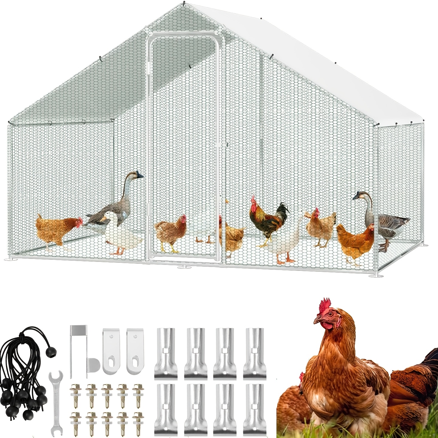 Image of Chicken Coop, 3x2x2 Meters With A Roof, Lockable Galvanized Steel Movable Fencing, Equipped With Colored Pe Fabric, Animal Fencing, And A Peaked For
