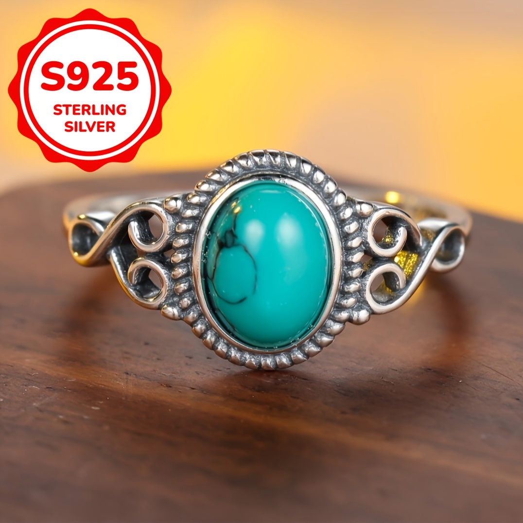 

Sterling Silver Turquoise Ring: Western Vintage Jewelry - Birthday, Day, Christmas, Or As A Gift For Your Wife, Girlfriend, Or