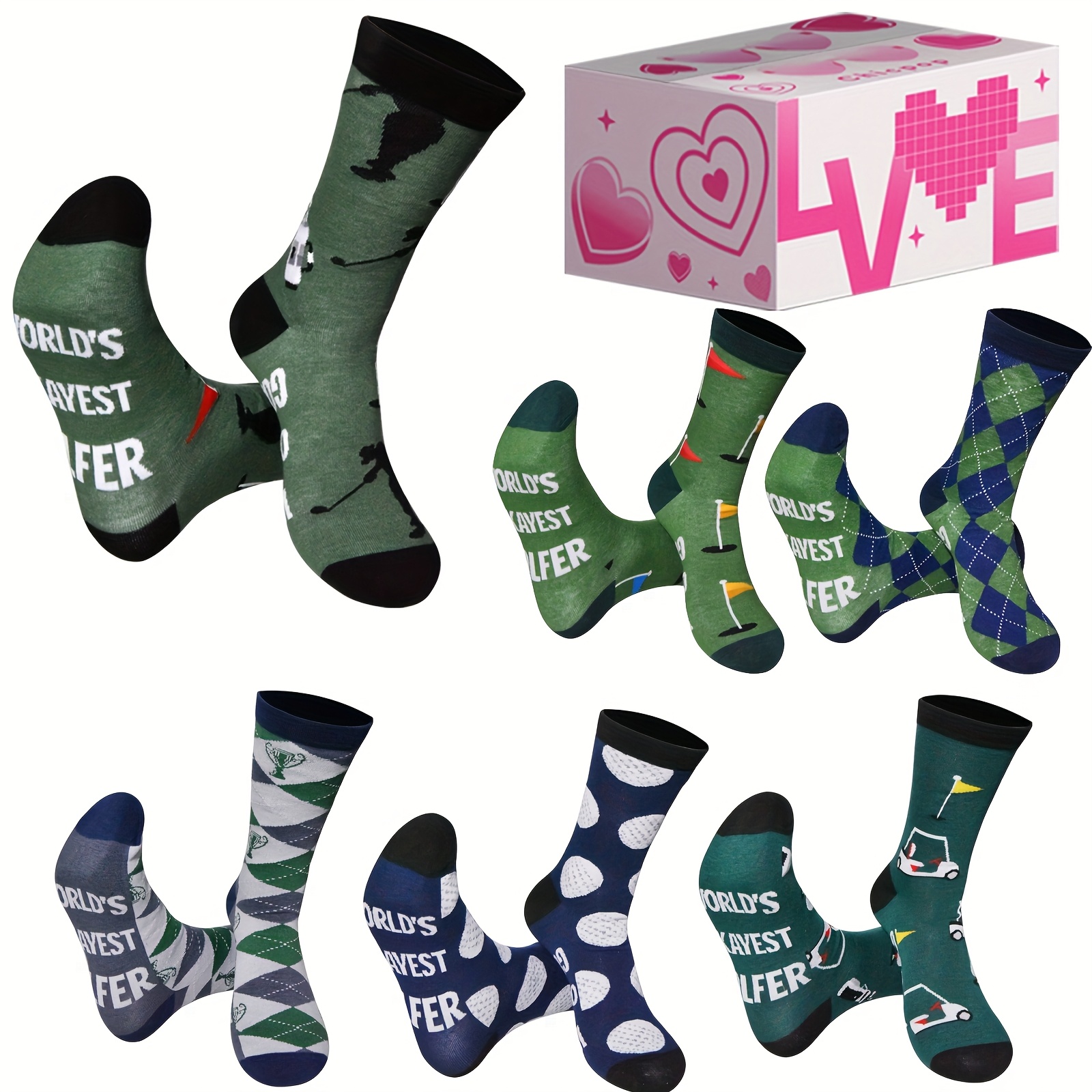

6 Pairs Of Golf Socks Novelty Design Golf Socks Christmas Father's Day Gift