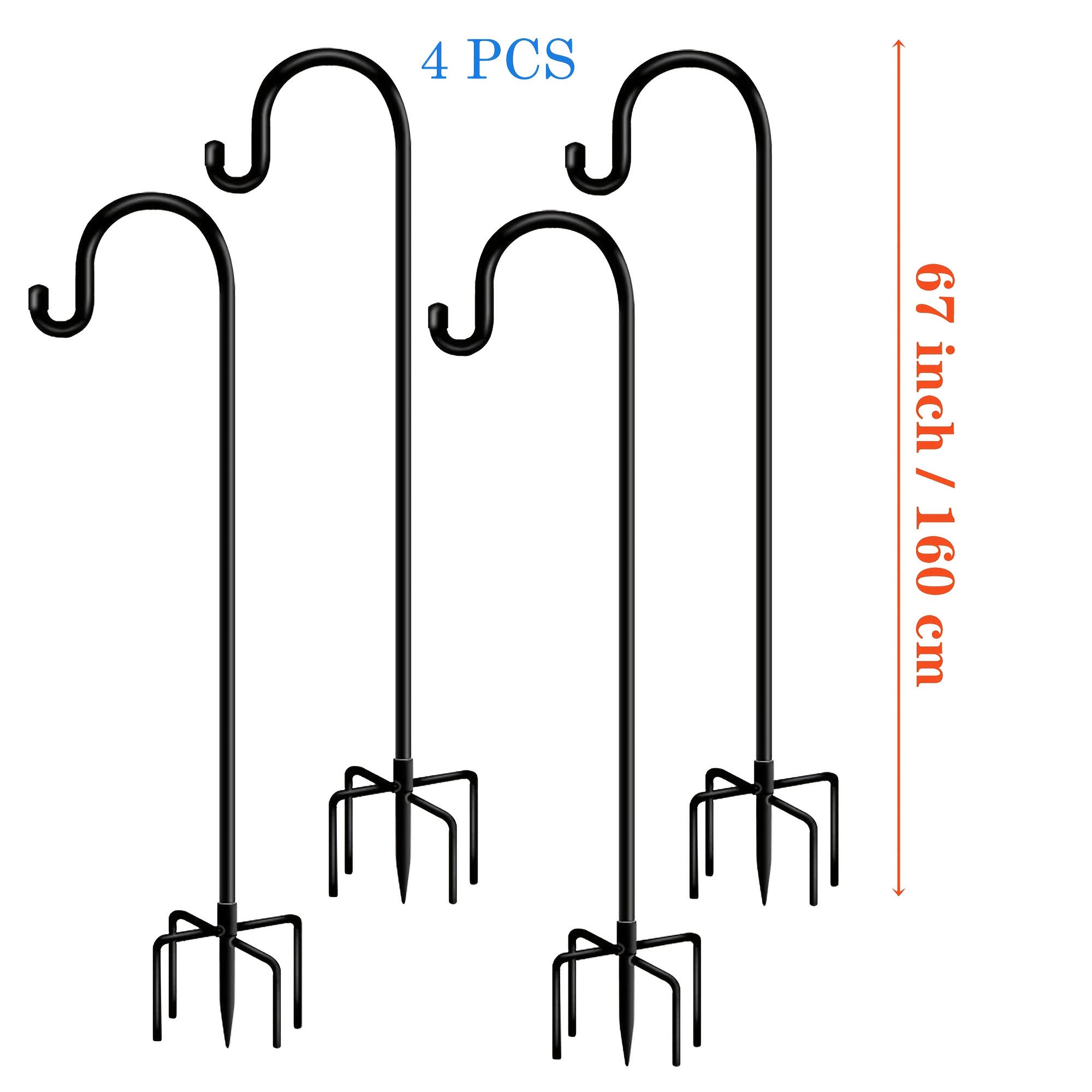 Image of 4pcs Outdoor Shepherd Hook With 5 Prong Base, Bird Feeder Pole Stand, Adjustable Heavy Duty Garden Hanging Stake For Solar Light Plant Hanger Wedding Decor