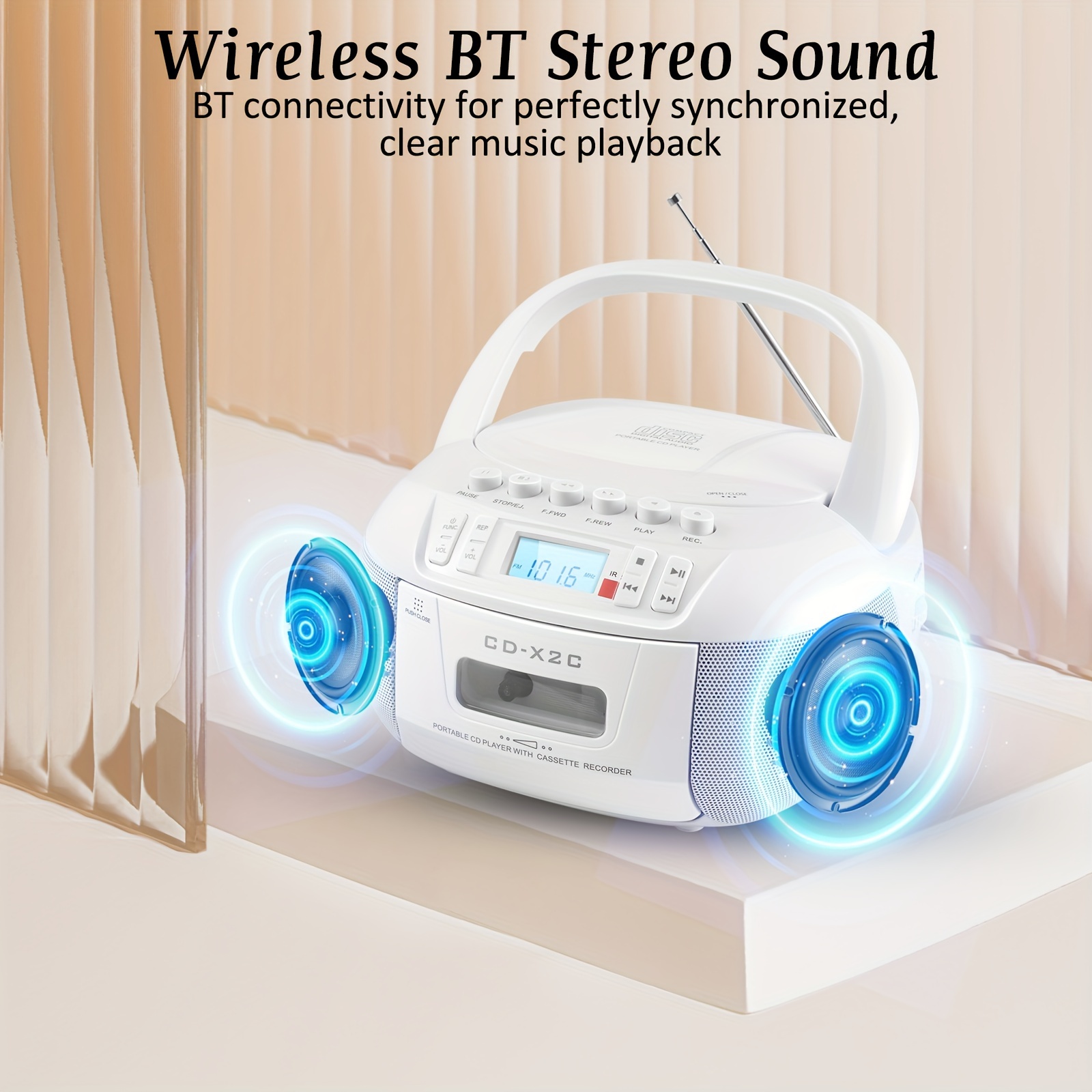 cd player boombox cassette player combo with bt am fm radio   with remote control aux usb drive tape recording ac   powered headphone jack lcd display for home gift details 1