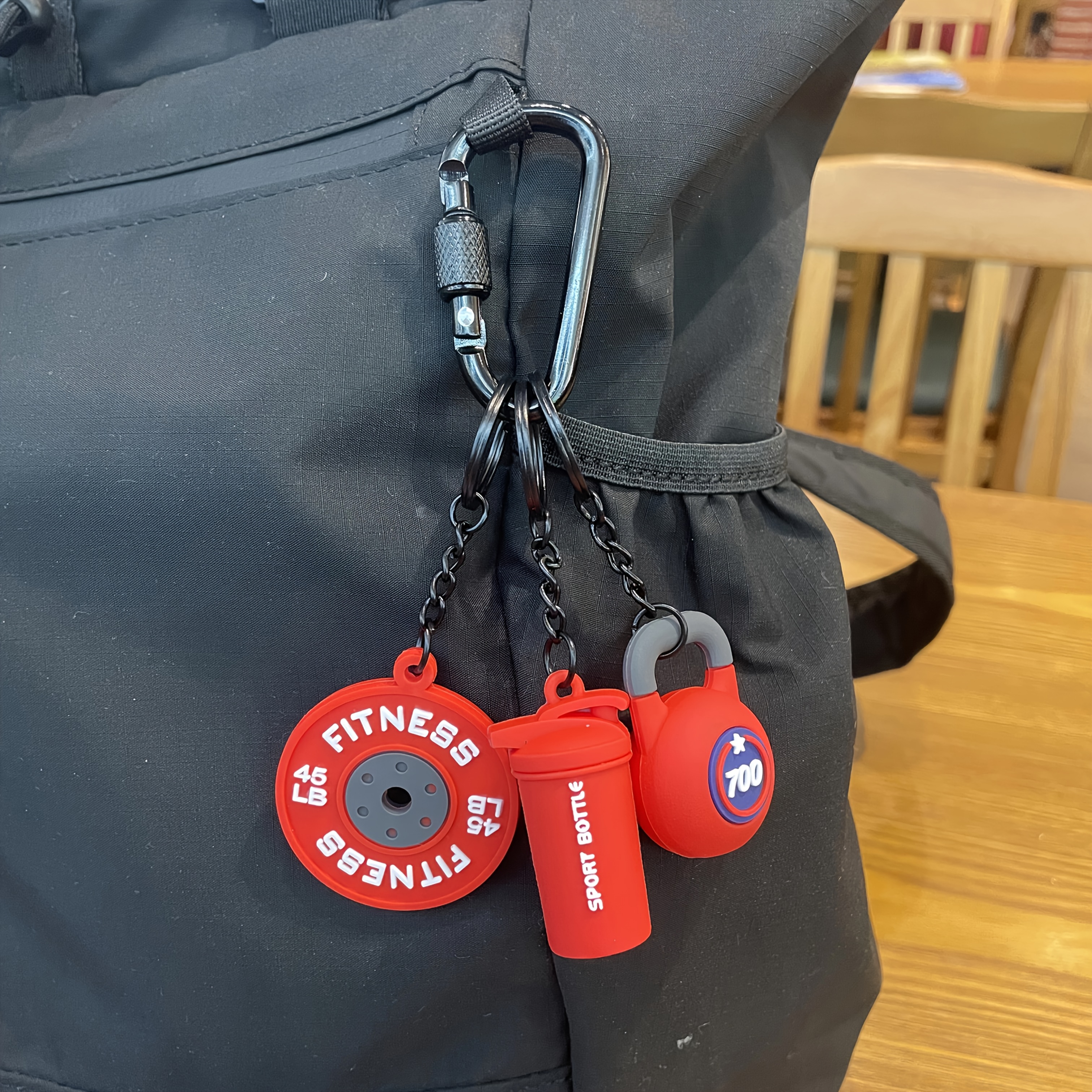 TEMU 3pcs Mini Dumbbell Set | Fitness Enthusiast Water Bottle, Kettlebell, And Barbell Keychain In Minimalist Style Christmas Women Keychain