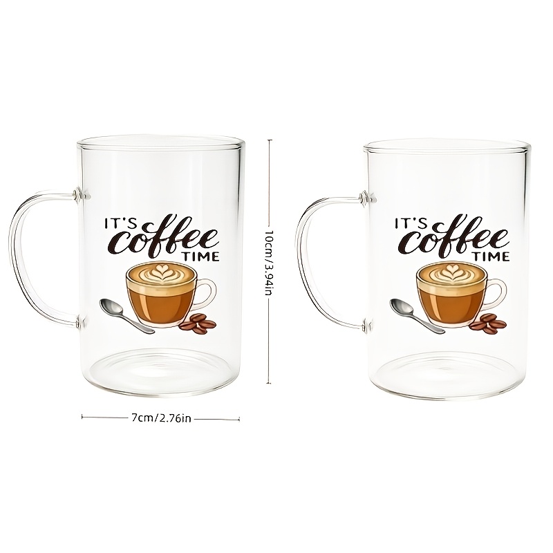 TEMU 2pcs Creative Decal Glass Cups, Mugs With Handles, Suitable For Home, Office, Gifting, Drinking Cups