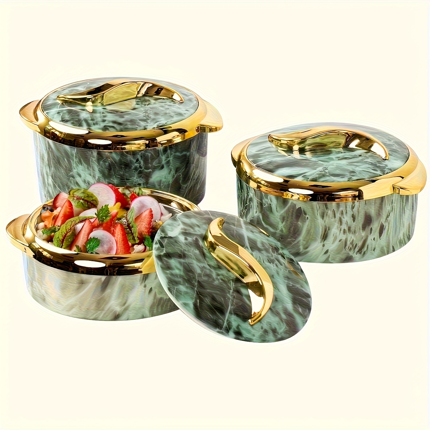 3pcs Golden Touch Food Warmer Casserole Dish Set