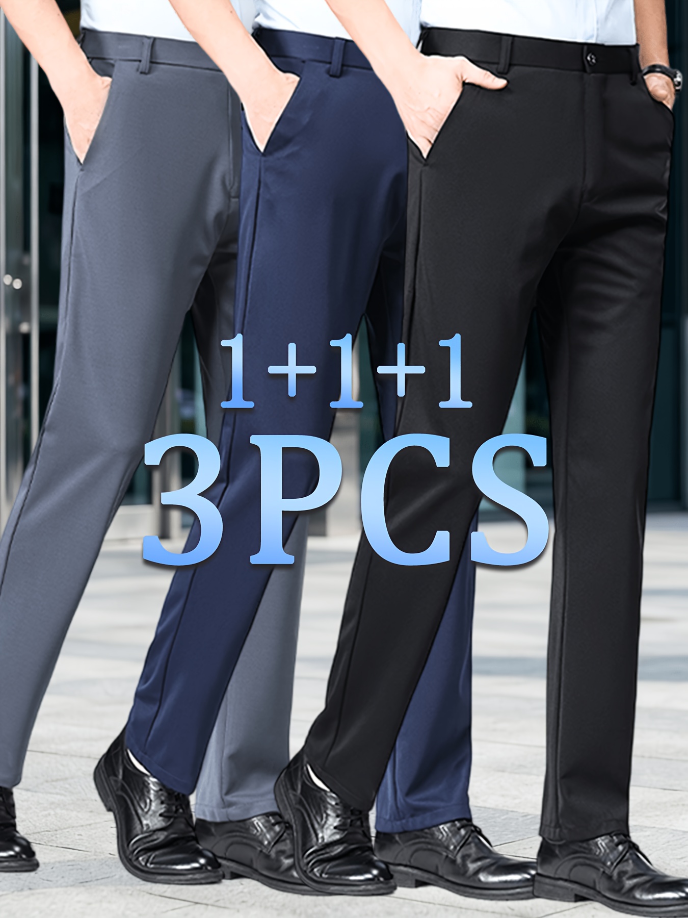 3pcs *'s High-End Solid Color Dress Pants, Wrinkle-Resistant and No-Iron  Technology Fabric, Comfortable Stretch Design. Classic Straight-* *-Waist  Button Design with Multi-Pocket Details * Office ...