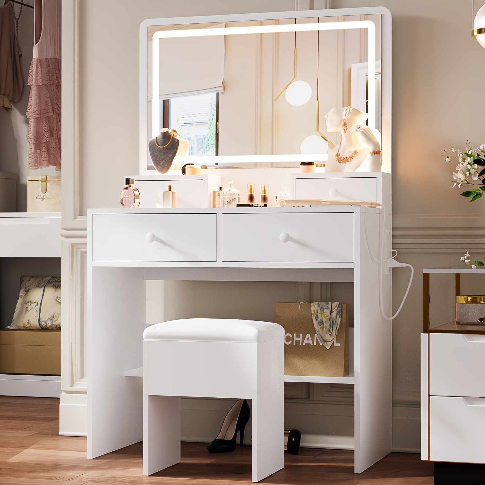 dressing table vanity Boahaus Diana Makeup Vanity Desk with Built-in Lights, Storage & USB P –  boahaus-outlet main image 0