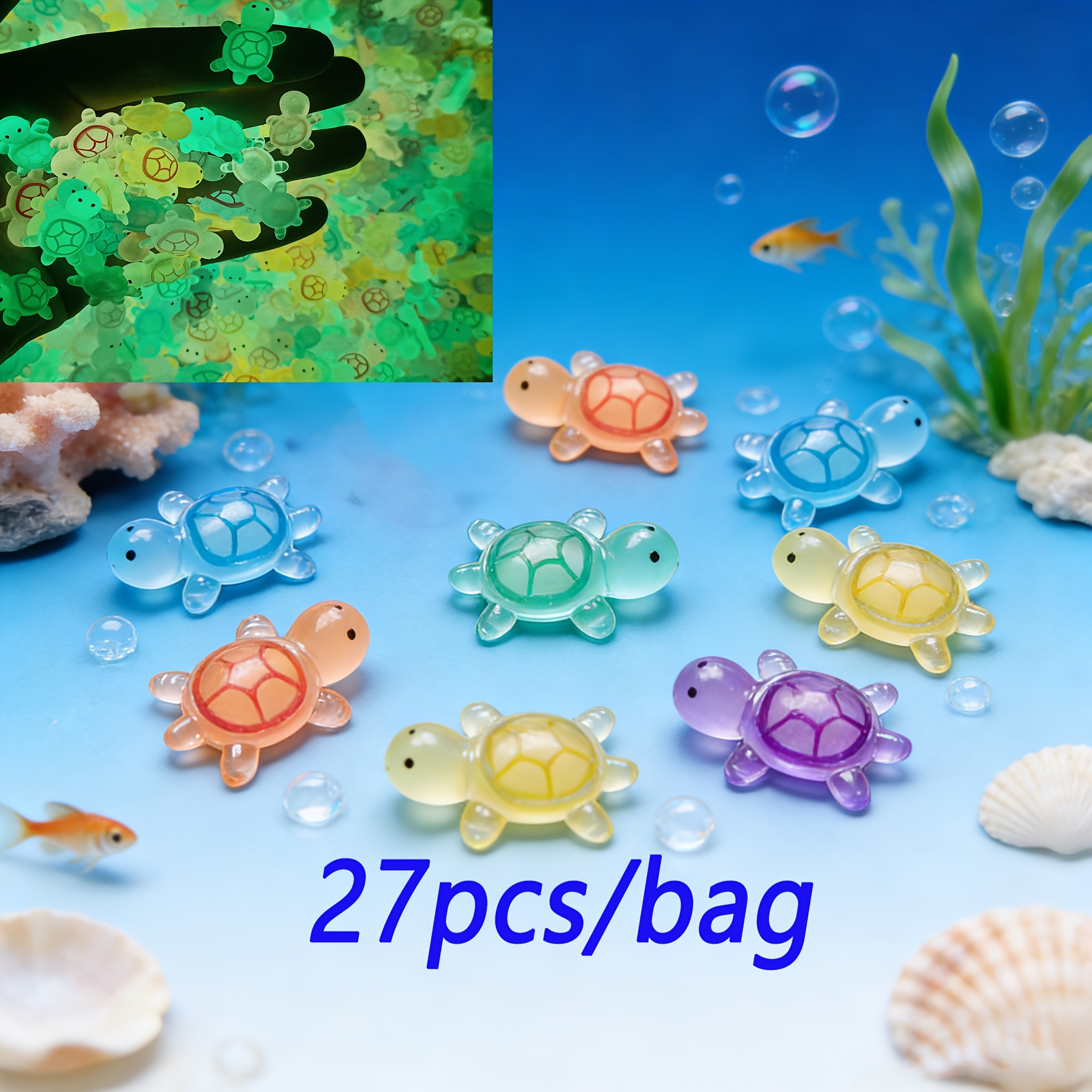 TEMU 27/54pcs. New Resin Colored 3d -light , 23mm Miniature Aquarium Decoration Theme Figurine, Fish Tank Amphibious Decoration, Garden Miniature