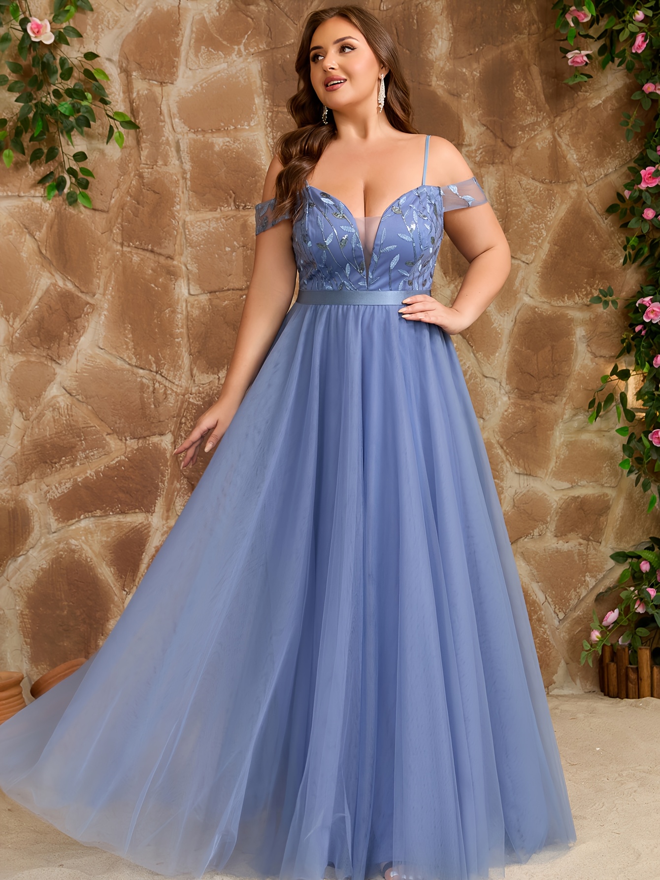 plus size plus size womens shoulder sequin embroidered - Temu