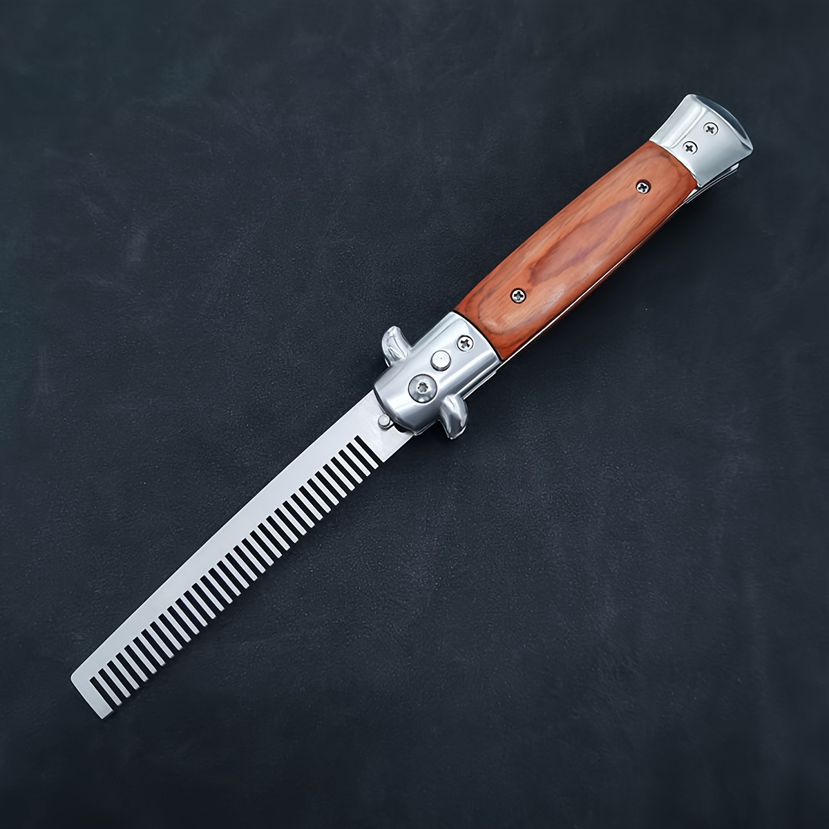 TEMU Petine per Barba Pieghevole Personalizzabile - Acciaio Inossidabile Inciso con in Legno di Noce, Strumento da Toeletta Portatile per Capelli e