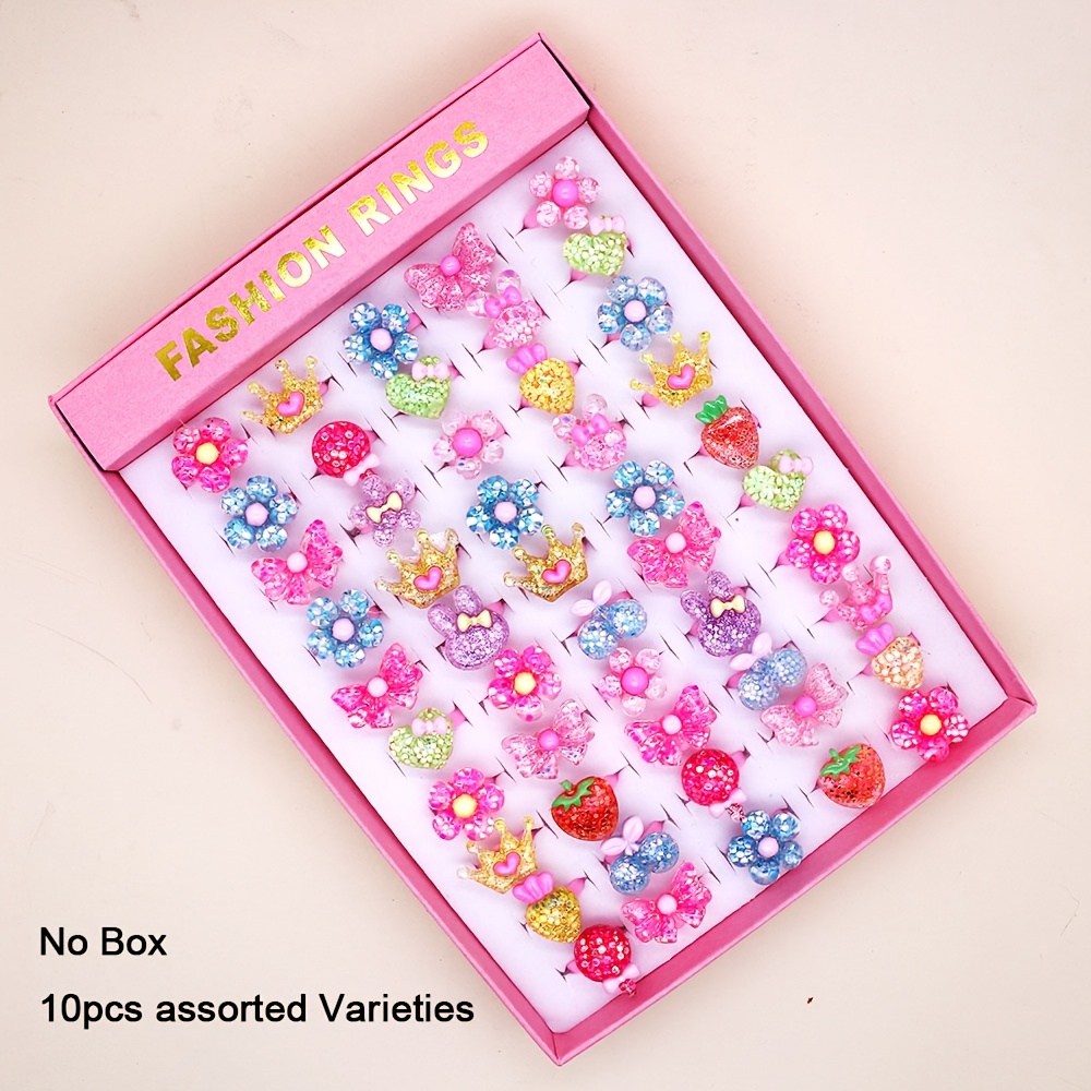 TEMU 10 piezas de anillos de dibujos animados brillantes, adornos de moda para dedos, anillos coloridos adecuados para y nietas, para regalos de ,
