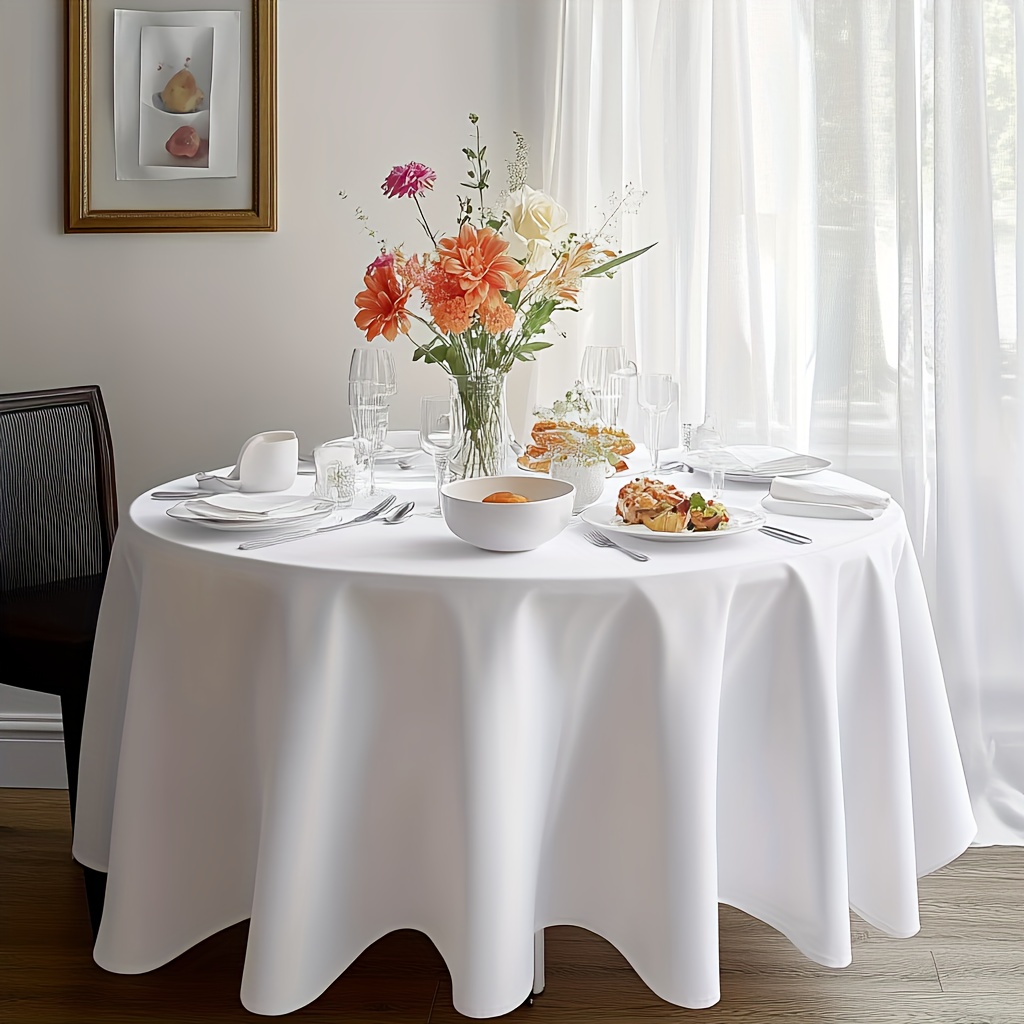 

Stain & Wrinkle Resistant 120" White Round Tablecloth - Washable Polyester Cover For Dining, Buffet Parties & Camping, Best For Christmas